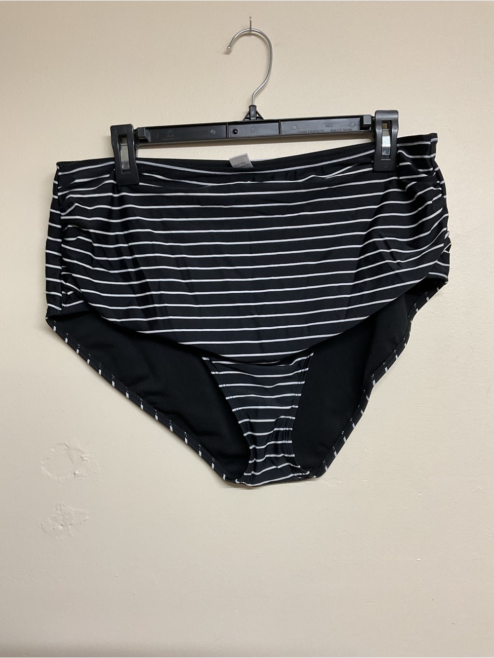 Black & White Striped High-Waist Swim Bottoms